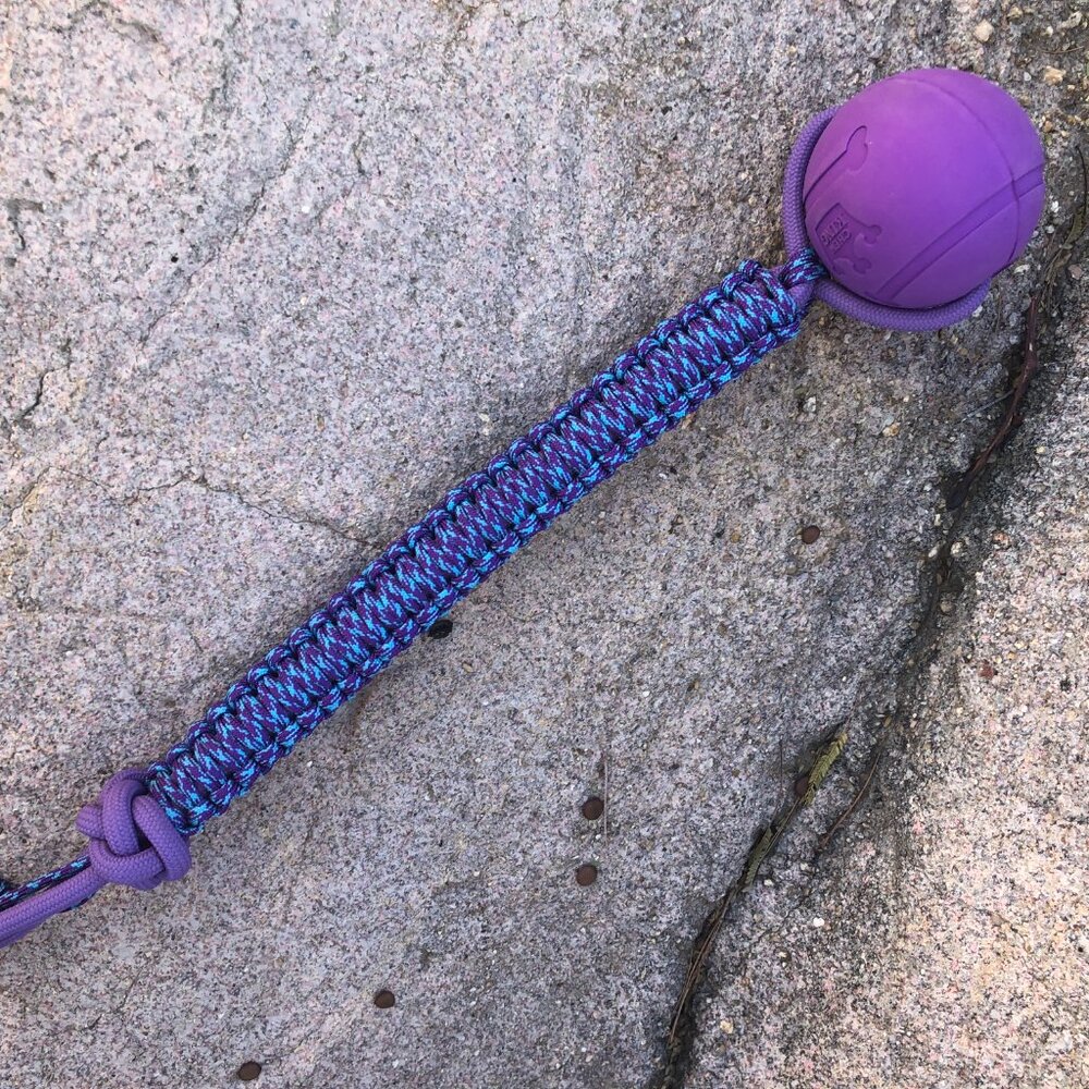 Dog Training Ball Purple Paracord Handle Fetch & Reward Toy 2.5" Ball 12" Rope